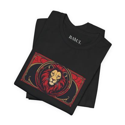 Leone - T-shirt Zodiaco gotico. Grafica rossa sul davanti. Zodiaco nell'ombra.