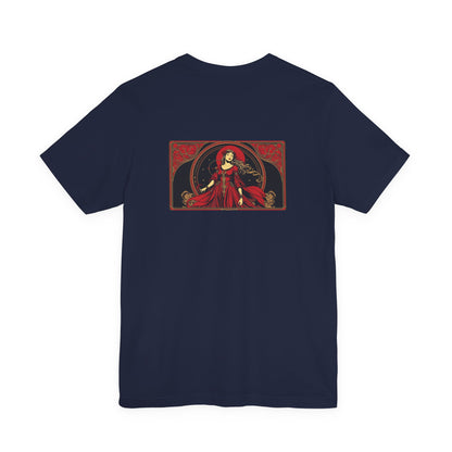 Vergine - Zodiaco gotico, maglietta con grafica rossa sul retro. Zodiaco nell'ombra