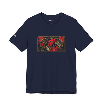 Pesci - T-shirt Zodiaco gotico. Grafica rossa sul davanti. Zodiaco nell'ombra.