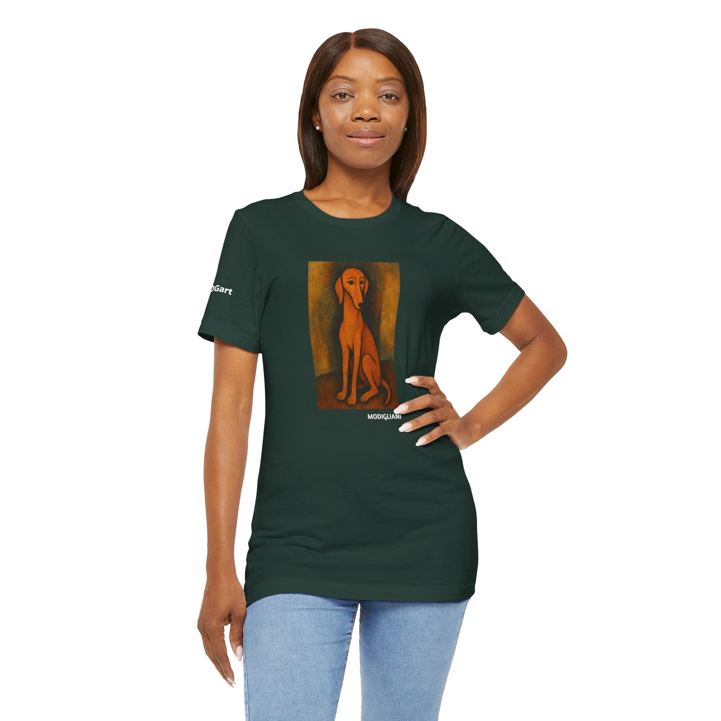 Unisex T-Shirt con cane DOGART  - MODIGLIANI - Un dipinto iconico rivisitato con i cani
