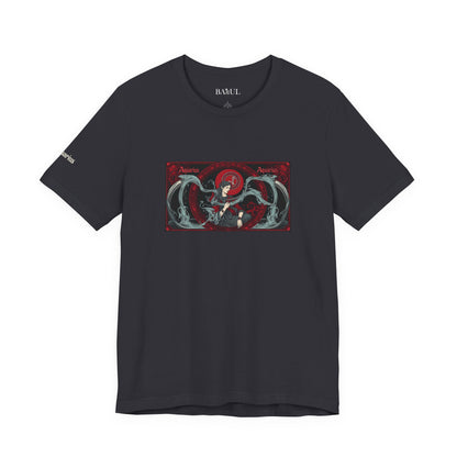 Acquario - T-shirt Zodiaco gotico. Grafica rossa sul davanti. Zodiaco nell'ombra.