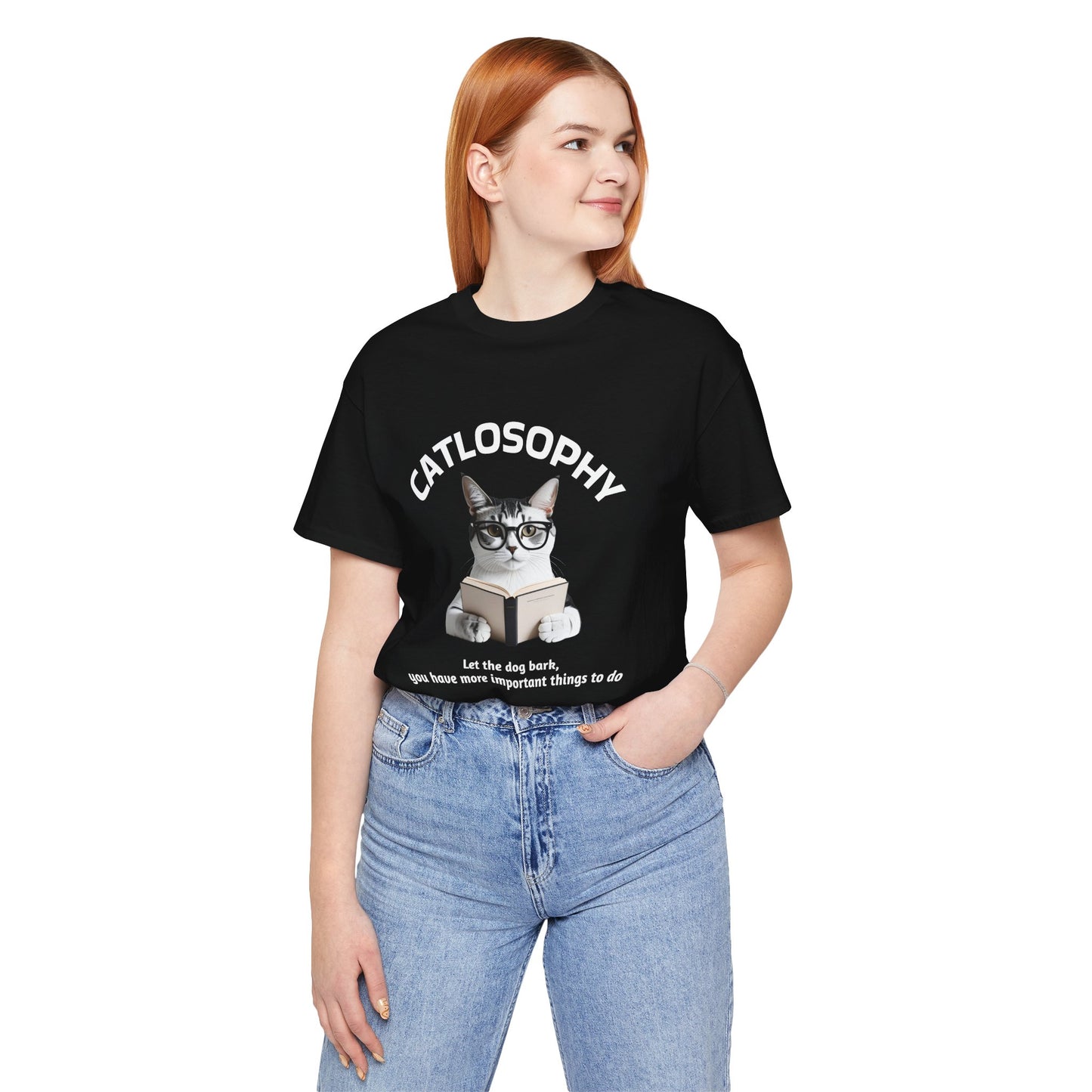 Maglietta a maniche corte unisex Catlosophy – Design "Lascia che il cane abbai"