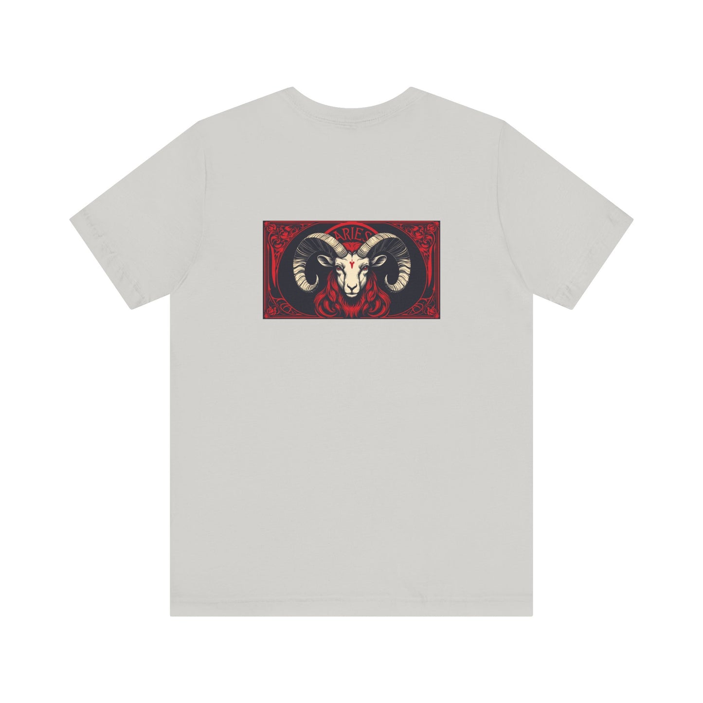 Ariete - Zodiaco gotico, maglietta con grafica rossa sul retro. Zodiaco nell'ombra