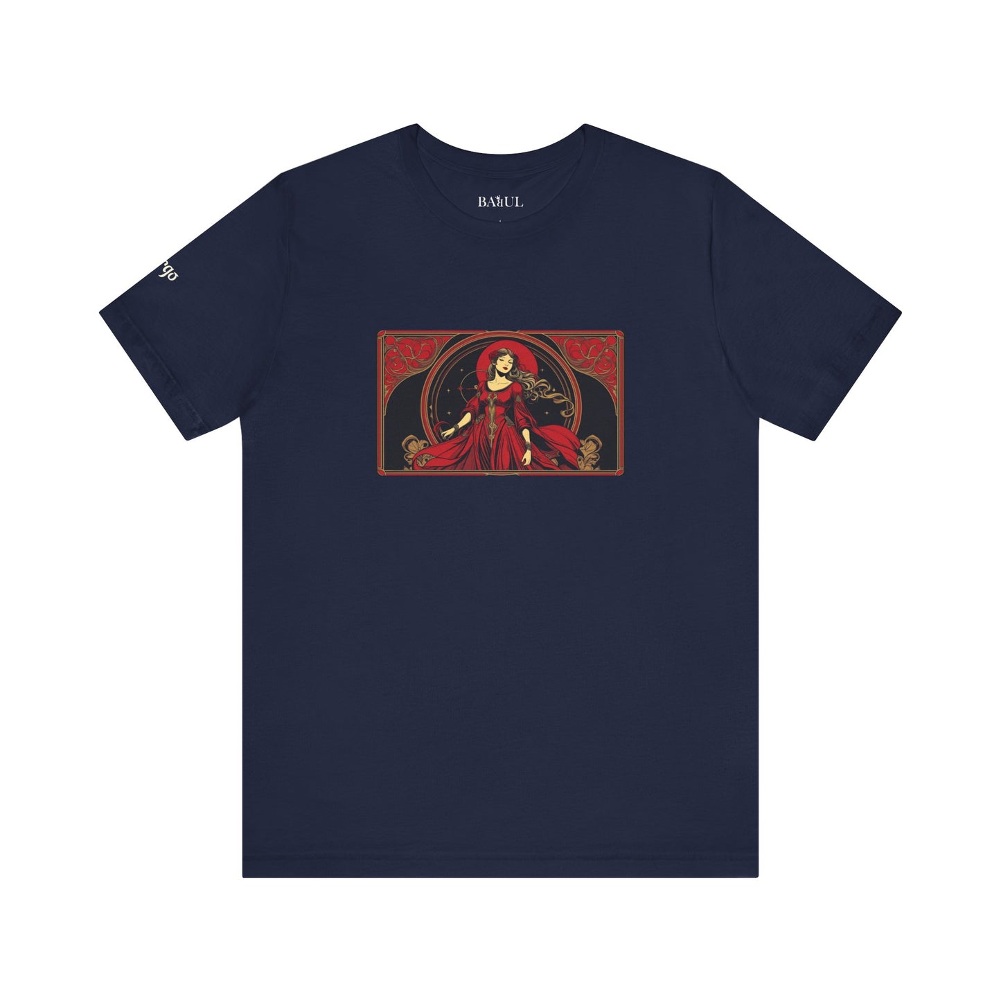 Vergine - T-shirt Zodiaco gotico. Grafica rossa sul davanti. Zodiaco nell'ombra.
