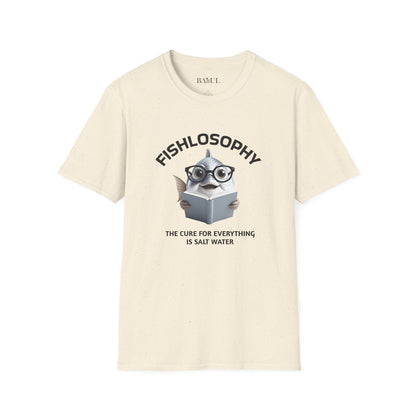 Maglietta unisex Fishlosophy - Design con vibrazioni oceaniche e domande sulla vita - La cura per tutte le malattie è l'acqua salata.
