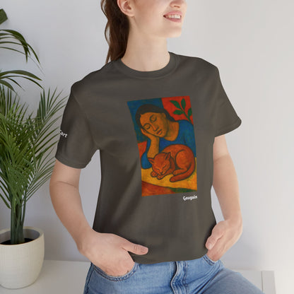T-shirt unisex CATART - GAUGUIN - Un dipinto iconico rivisitato con i gatti