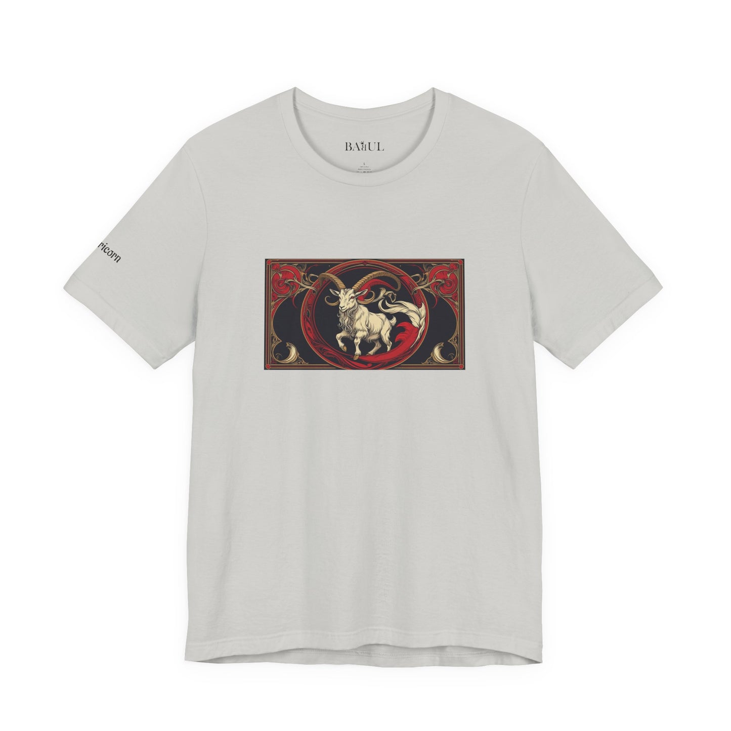 Capricorno - T-shirt Zodiaco gotico. Grafica rossa sul davanti. Zodiaco nell'ombra.