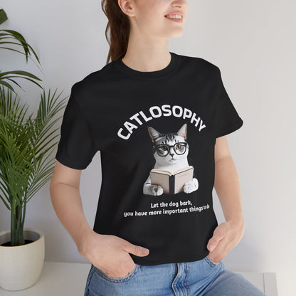 Maglietta a maniche corte unisex Catlosophy – Design "Lascia che il cane abbai"
