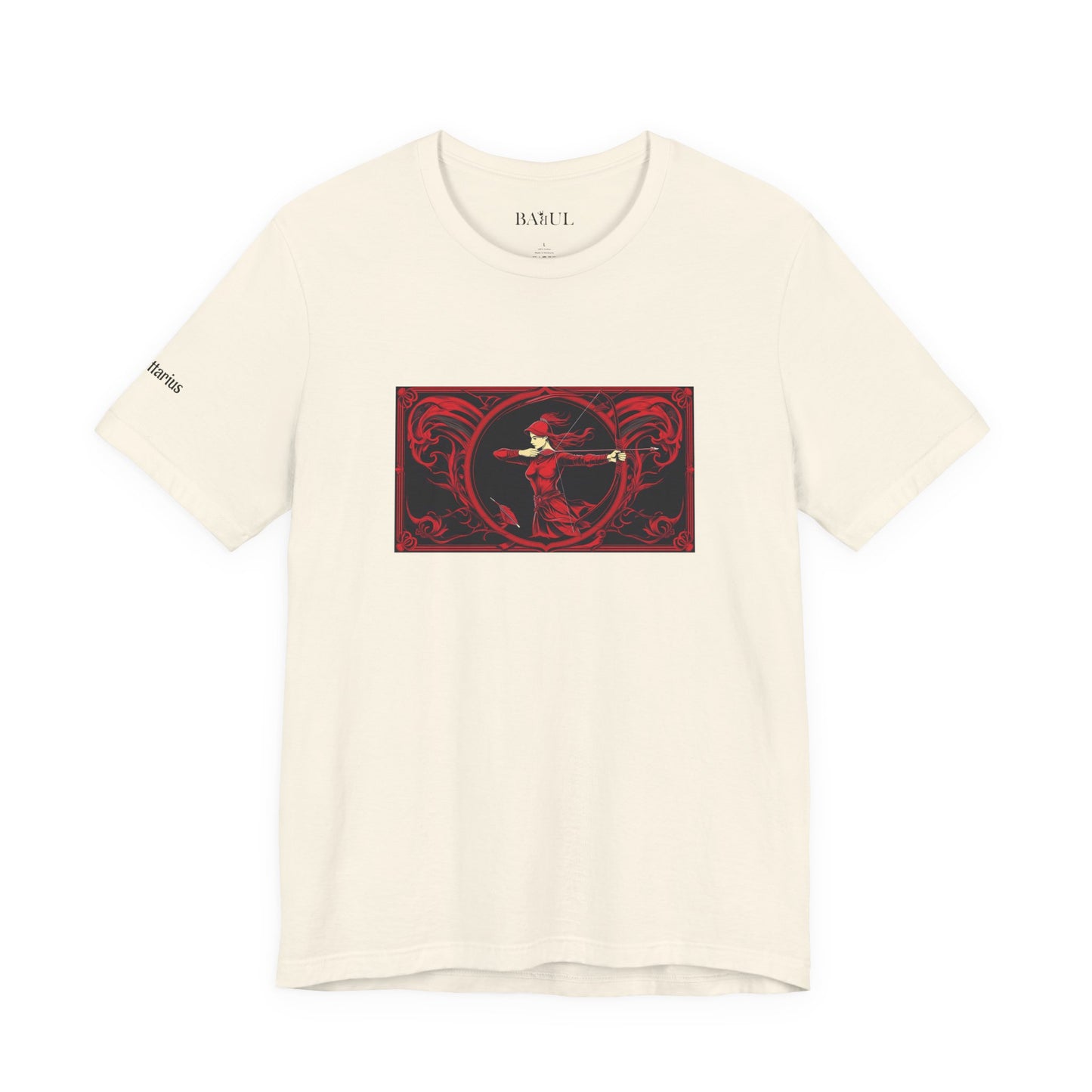 Sagittario - T-shirt Zodiaco gotico. Grafica rossa sul davanti. Zodiaco nell'ombra.