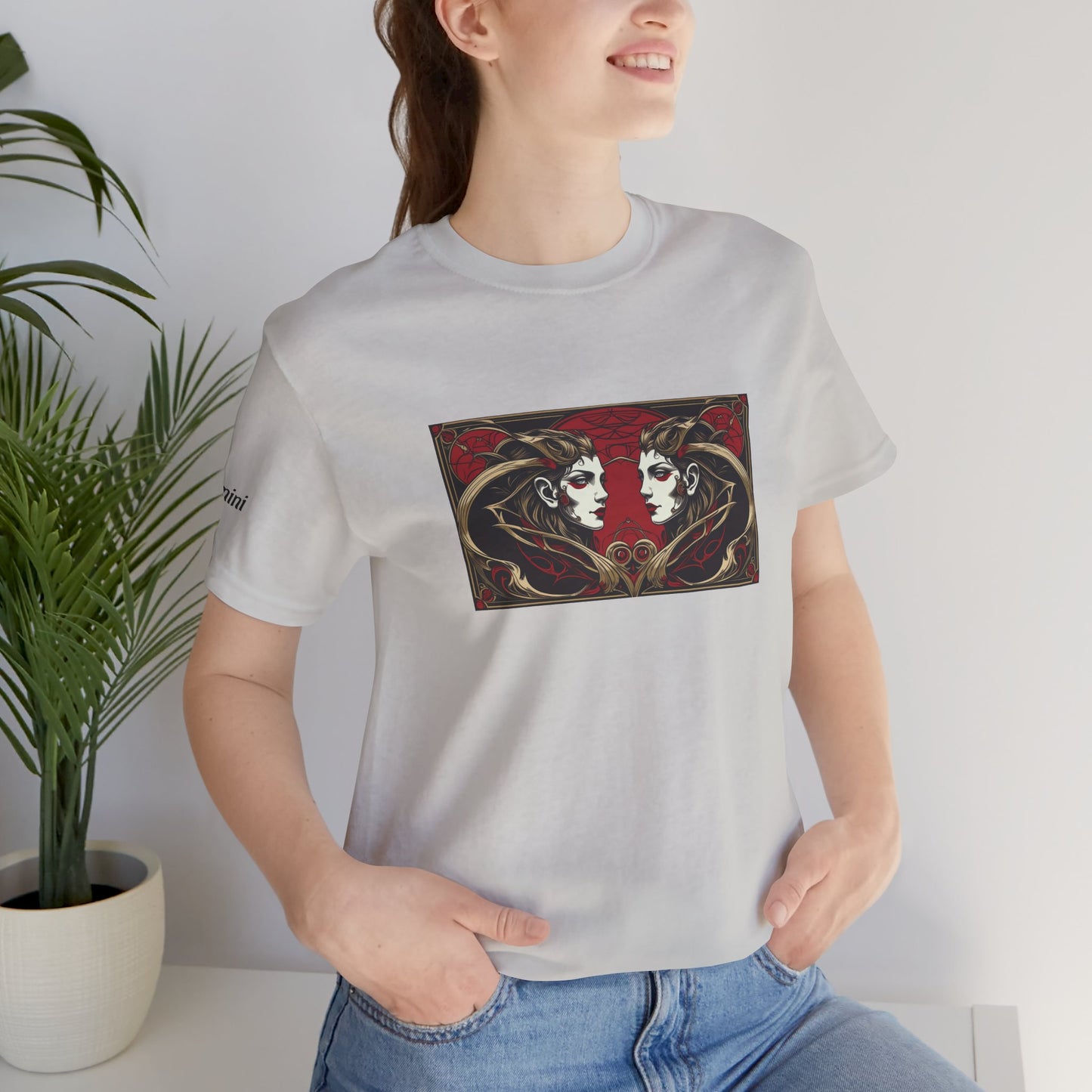 Gemelli - T-shirt Zodiaco gotico. Grafica rossa sul davanti. Zodiaco nell'ombra.