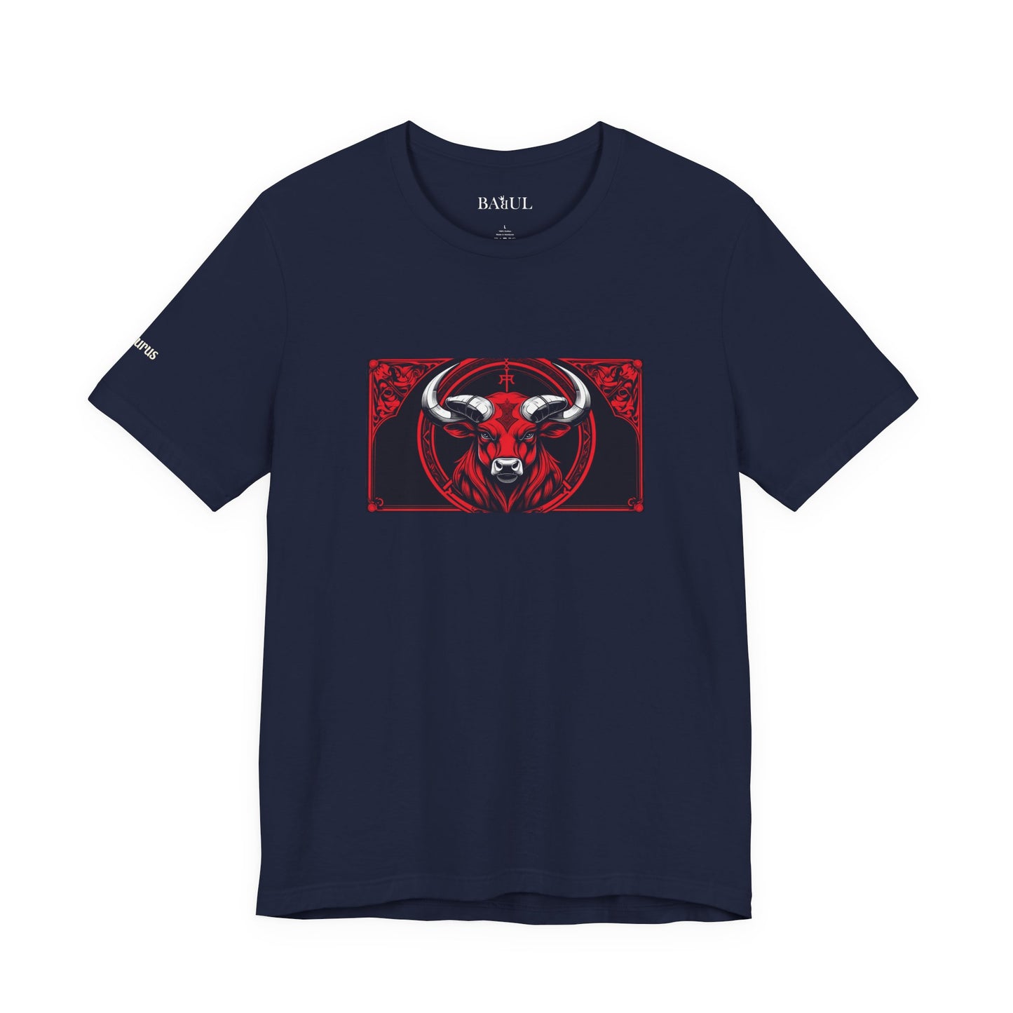 Toro - T-shirt Zodiaco gotico. Grafica rossa sul davanti. Zodiaco nell'ombra.