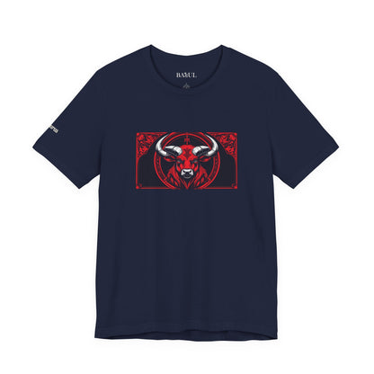 Toro - T-shirt Zodiaco gotico. Grafica rossa sul davanti. Zodiaco nell'ombra.