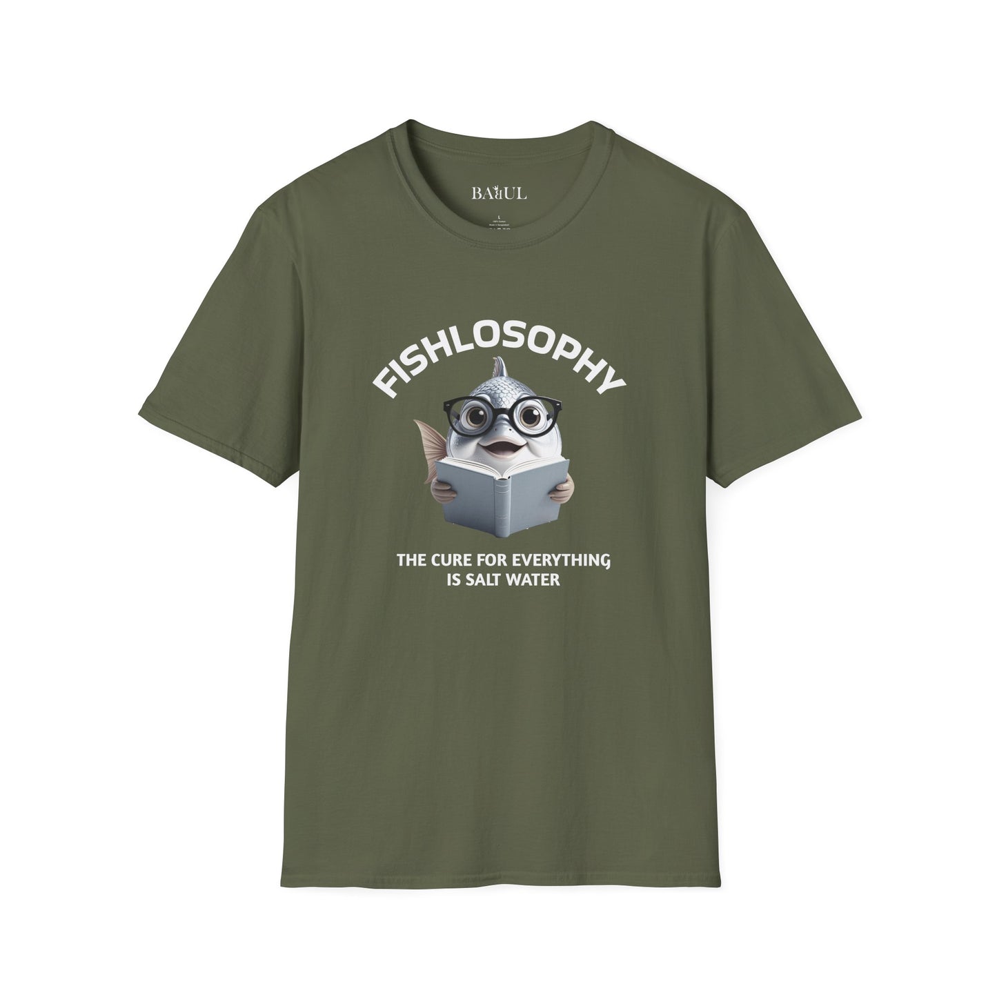 Maglietta unisex Fishlosophy - Design con vibrazioni oceaniche e domande sulla vita - La cura per tutte le malattie è l'acqua salata.