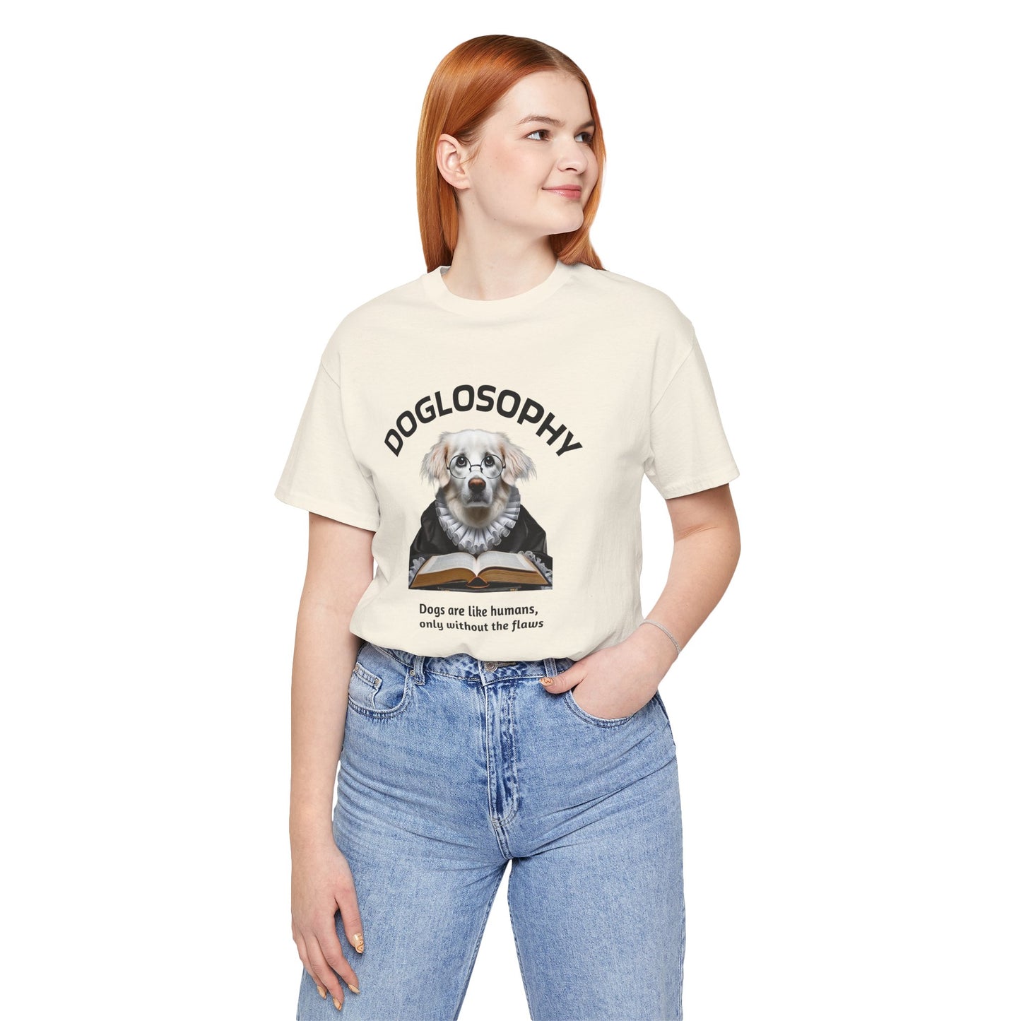 Maglietta a maniche corte unisex Doglosophy – Design "I cani sono come gli umani ma senza difetti"