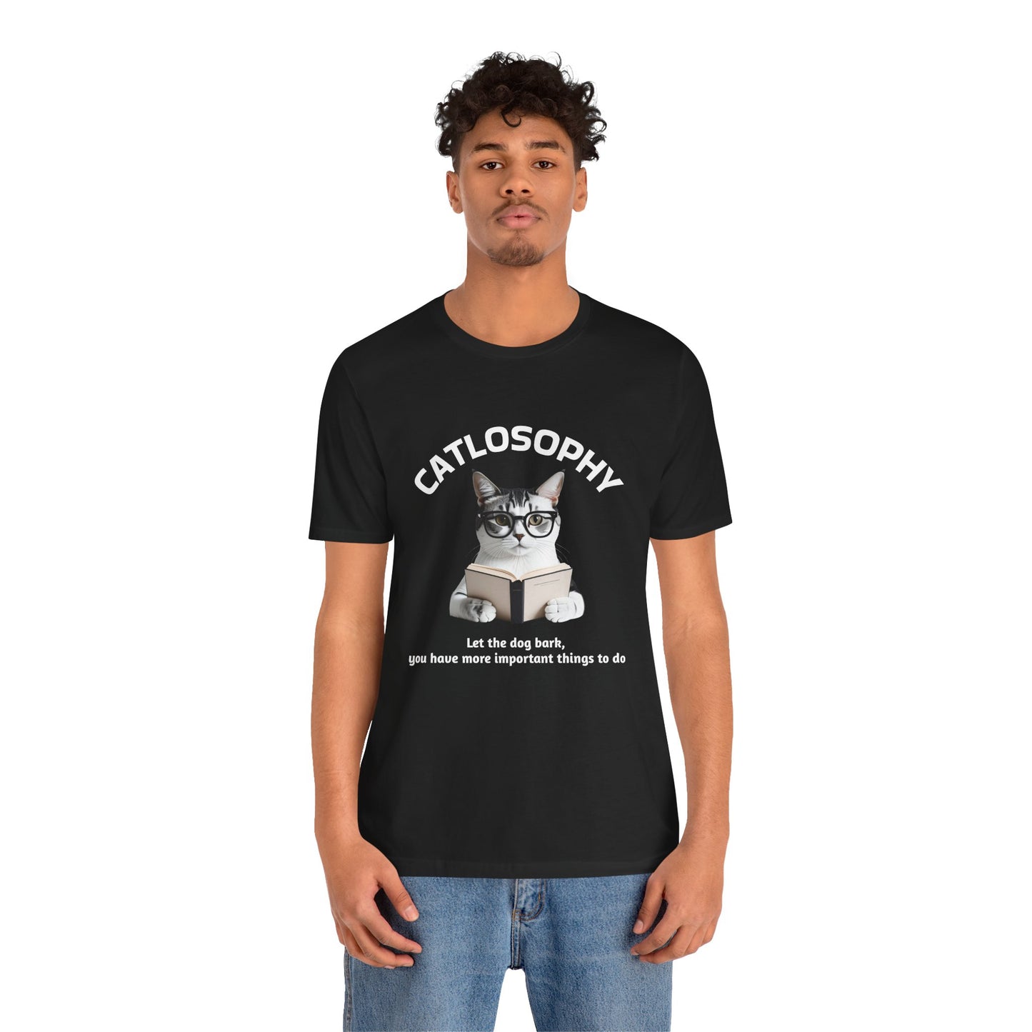 Maglietta a maniche corte unisex Catlosophy – Design "Lascia che il cane abbai"