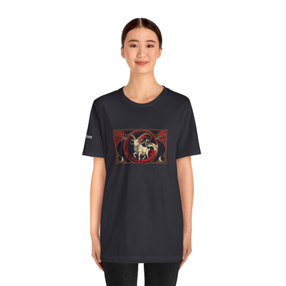 Capricorno - T-shirt Zodiaco gotico. Grafica rossa sul davanti. Zodiaco nell'ombra.