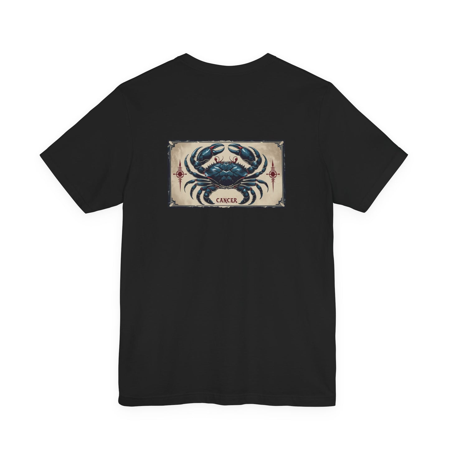 Cancro - T-shirt con segno zodiacale gotico. Grafica blu sul retro. Segno zodiacale nell'ombra.