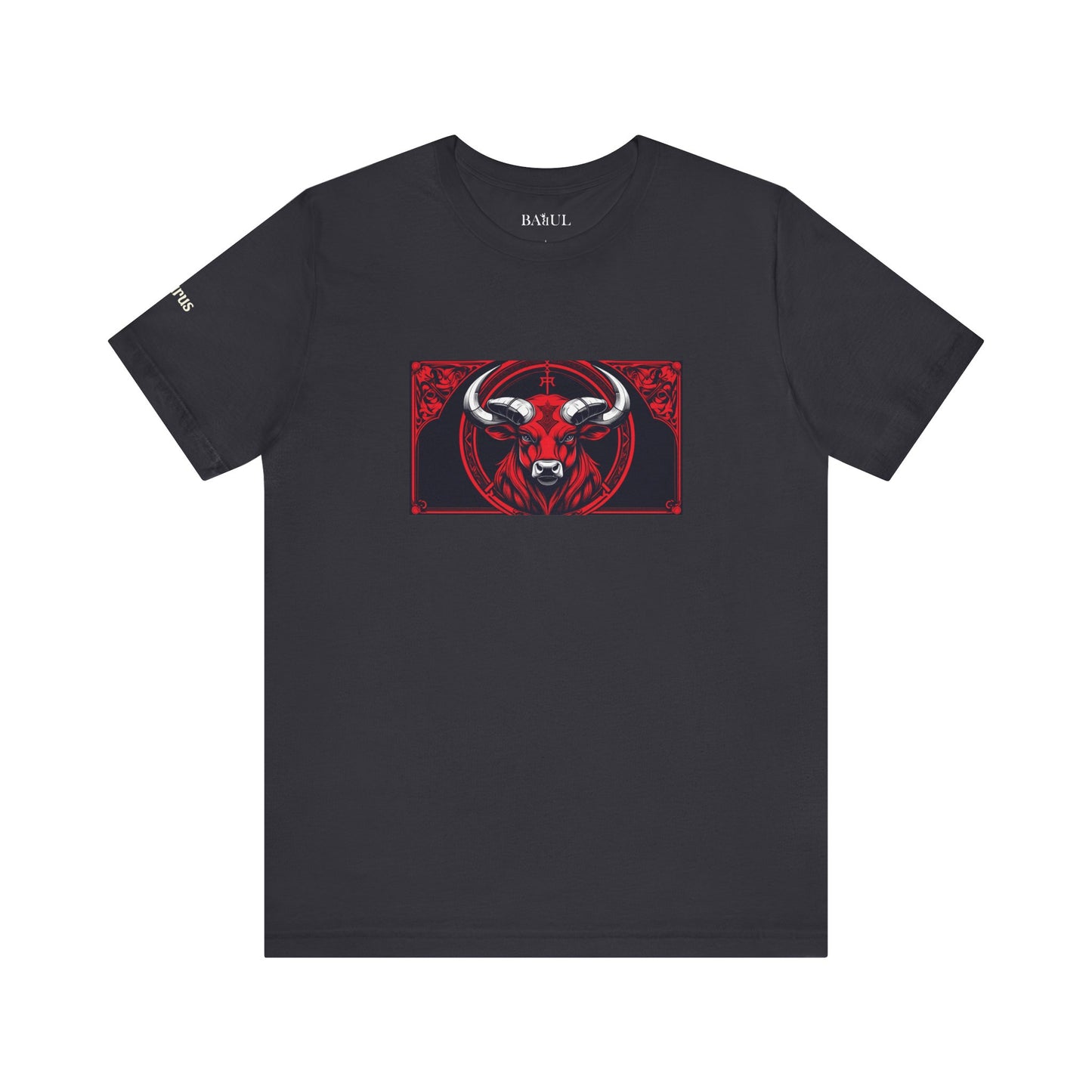 Toro - T-shirt Zodiaco gotico. Grafica rossa sul davanti. Zodiaco nell'ombra.