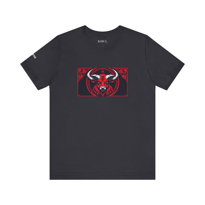 Toro - T-shirt Zodiaco gotico. Grafica rossa sul davanti. Zodiaco nell'ombra.