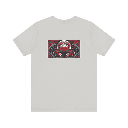 Cancro - Zodiaco gotico, maglietta con grafica rossa sul retro. Zodiaco nell'ombra