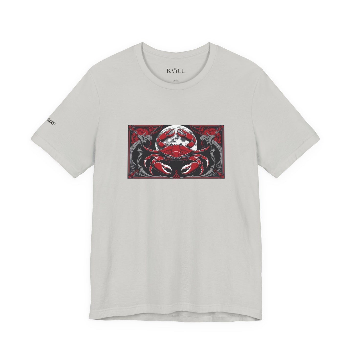 Cancro - T-shirt Zodiaco gotico. Grafica rossa sul davanti. Zodiaco nell'ombra.