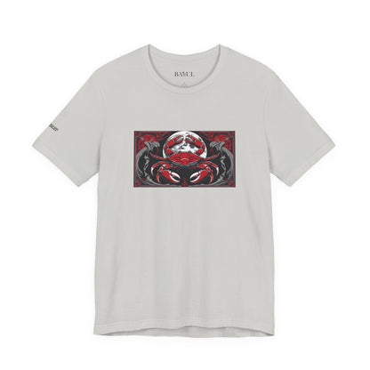 Cancro - T-shirt Zodiaco gotico. Grafica rossa sul davanti. Zodiaco nell'ombra.