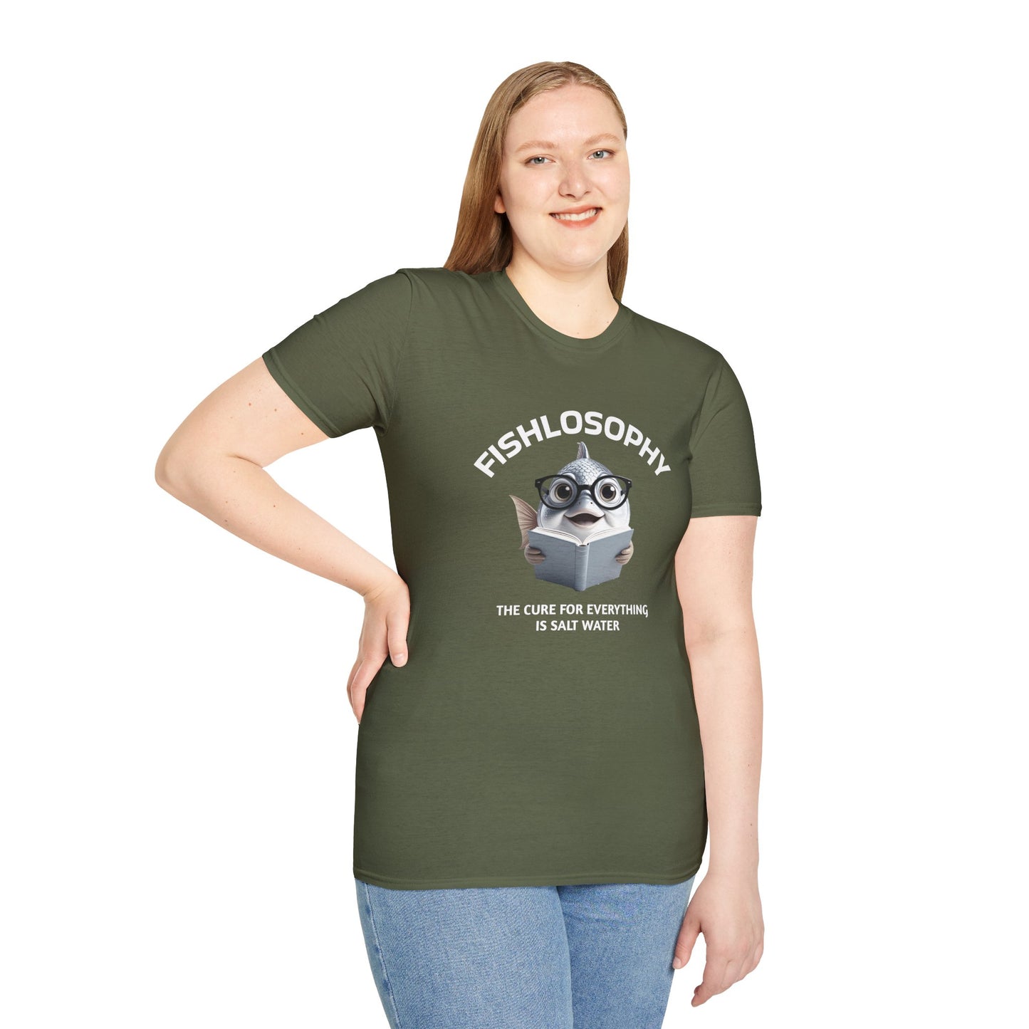 Maglietta unisex Fishlosophy - Design con vibrazioni oceaniche e domande sulla vita - La cura per tutte le malattie è l'acqua salata.