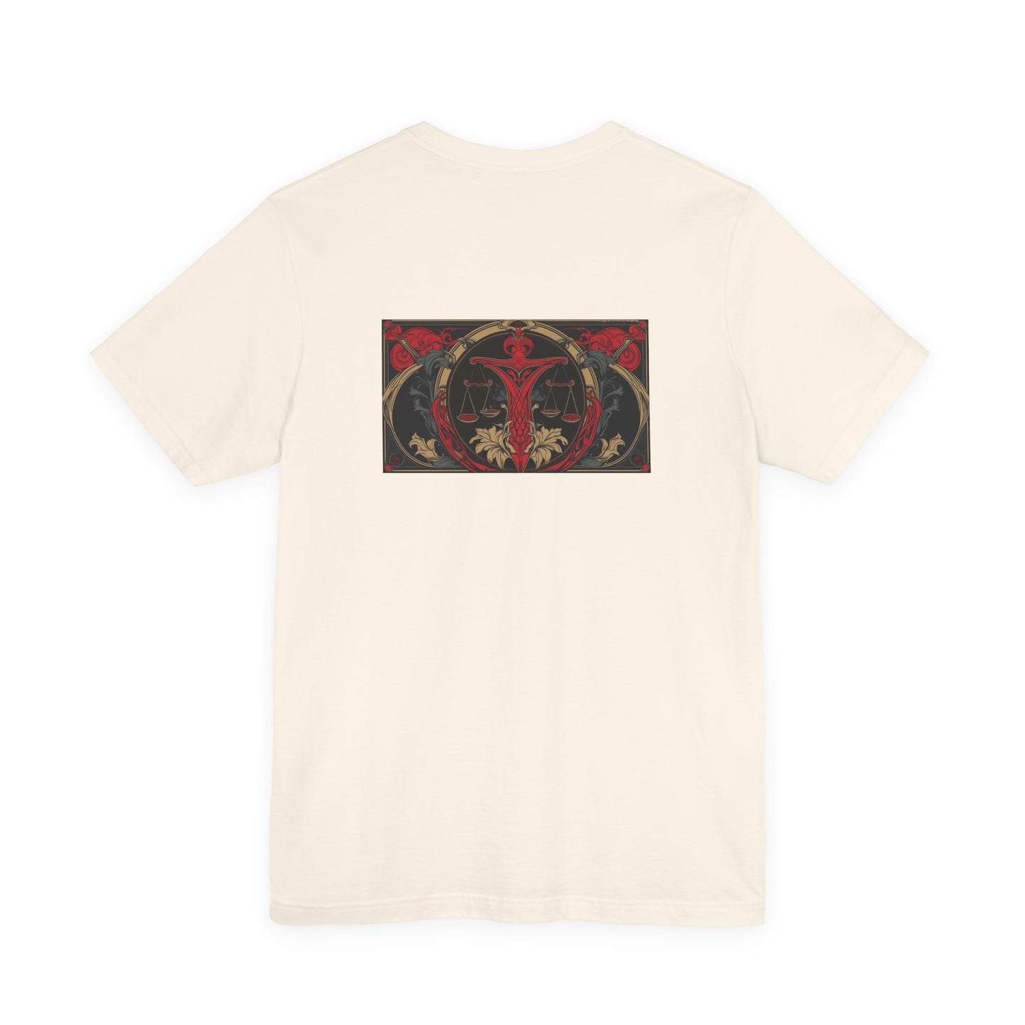 Bilancia - Zodiaco gotico, maglietta con grafica rossa sul retro. Zodiaco nell'ombra