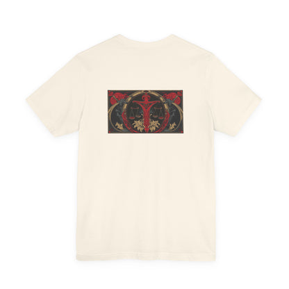 Bilancia - Zodiaco gotico, maglietta con grafica rossa sul retro. Zodiaco nell'ombra