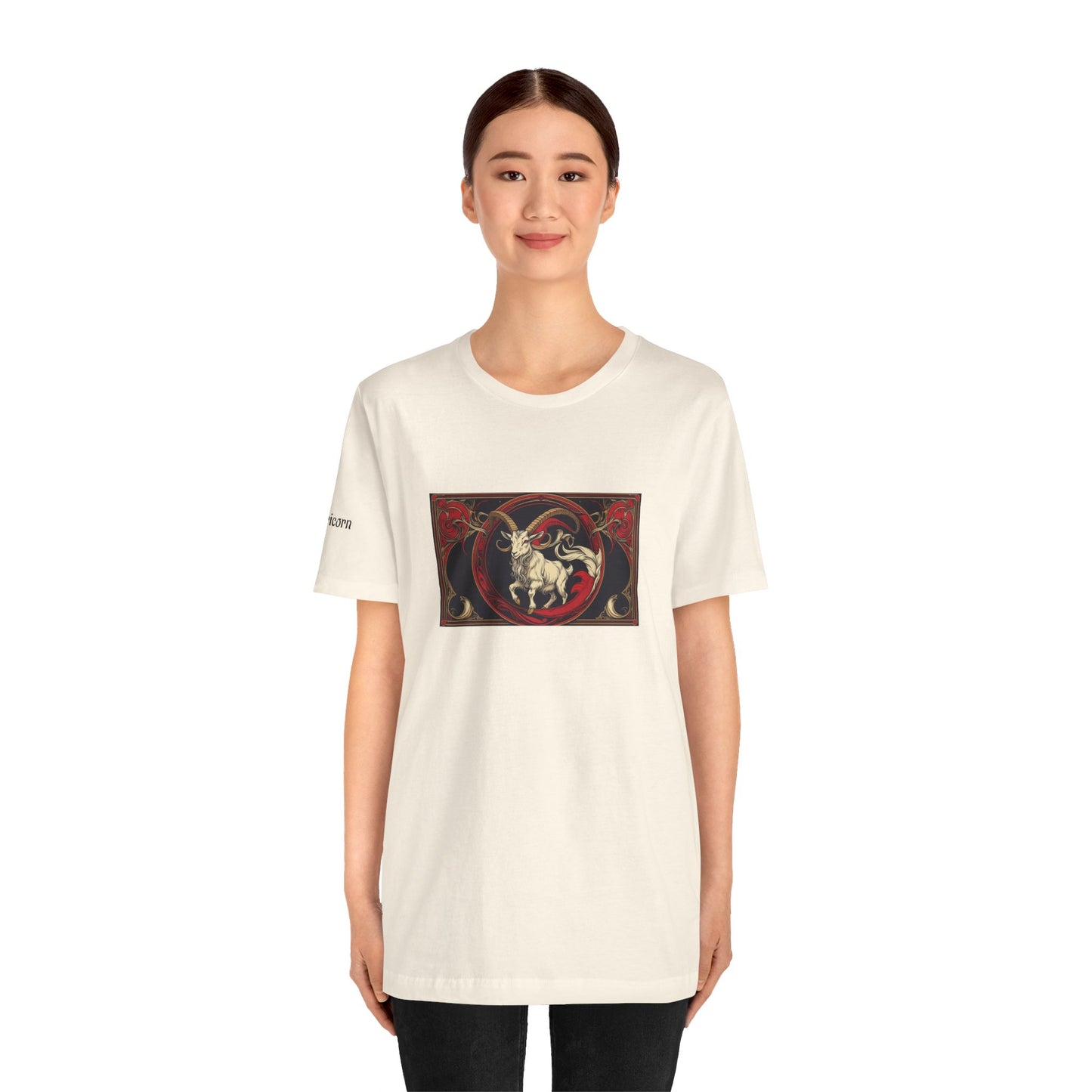 Capricorno - T-shirt Zodiaco gotico. Grafica rossa sul davanti. Zodiaco nell'ombra.