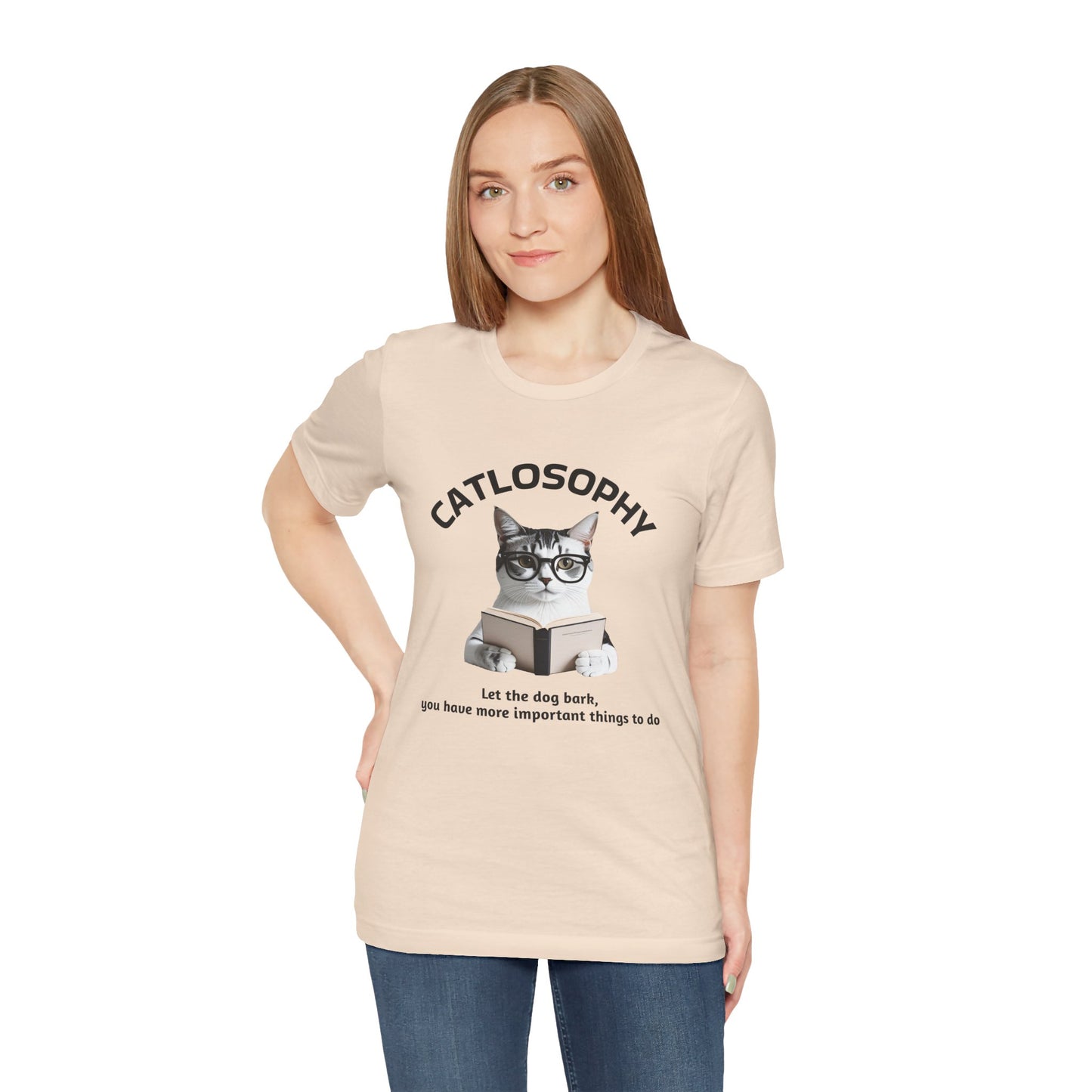 Maglietta a maniche corte unisex Catlosophy – Design "Lascia che il cane abbai"