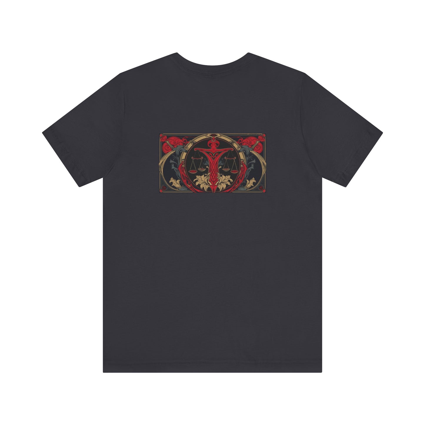 Bilancia - Zodiaco gotico, maglietta con grafica rossa sul retro. Zodiaco nell'ombra