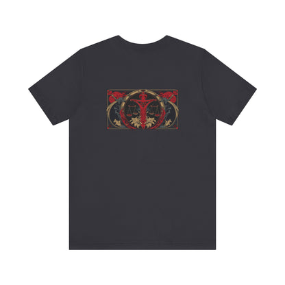 Bilancia - Zodiaco gotico, maglietta con grafica rossa sul retro. Zodiaco nell'ombra