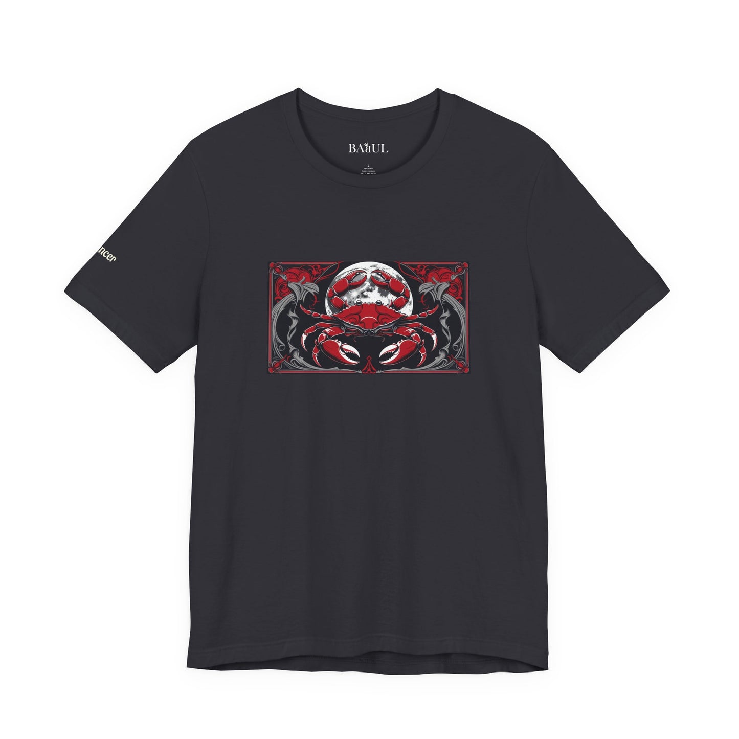 Cancro - T-shirt Zodiaco gotico. Grafica rossa sul davanti. Zodiaco nell'ombra.
