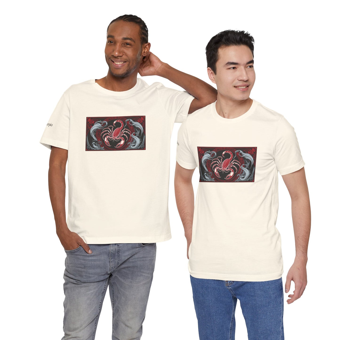Scorpione - T-shirt Zodiaco gotico. Grafica rossa sul davanti. Zodiaco nell'ombra.