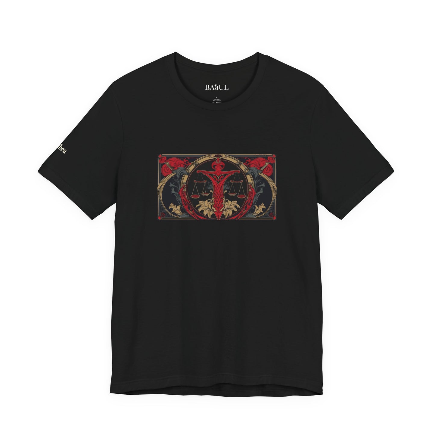 Bilancia - T-shirt Zodiaco gotico. Grafica rossa sul davanti. Zodiaco nell'ombra.