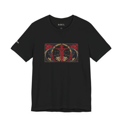 Bilancia - T-shirt Zodiaco gotico. Grafica rossa sul davanti. Zodiaco nell'ombra.