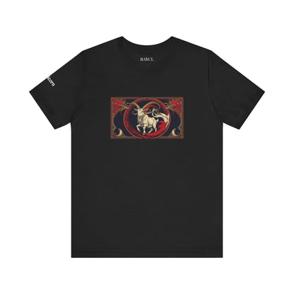 Capricorno - T-shirt Zodiaco gotico. Grafica rossa sul davanti. Zodiaco nell'ombra.