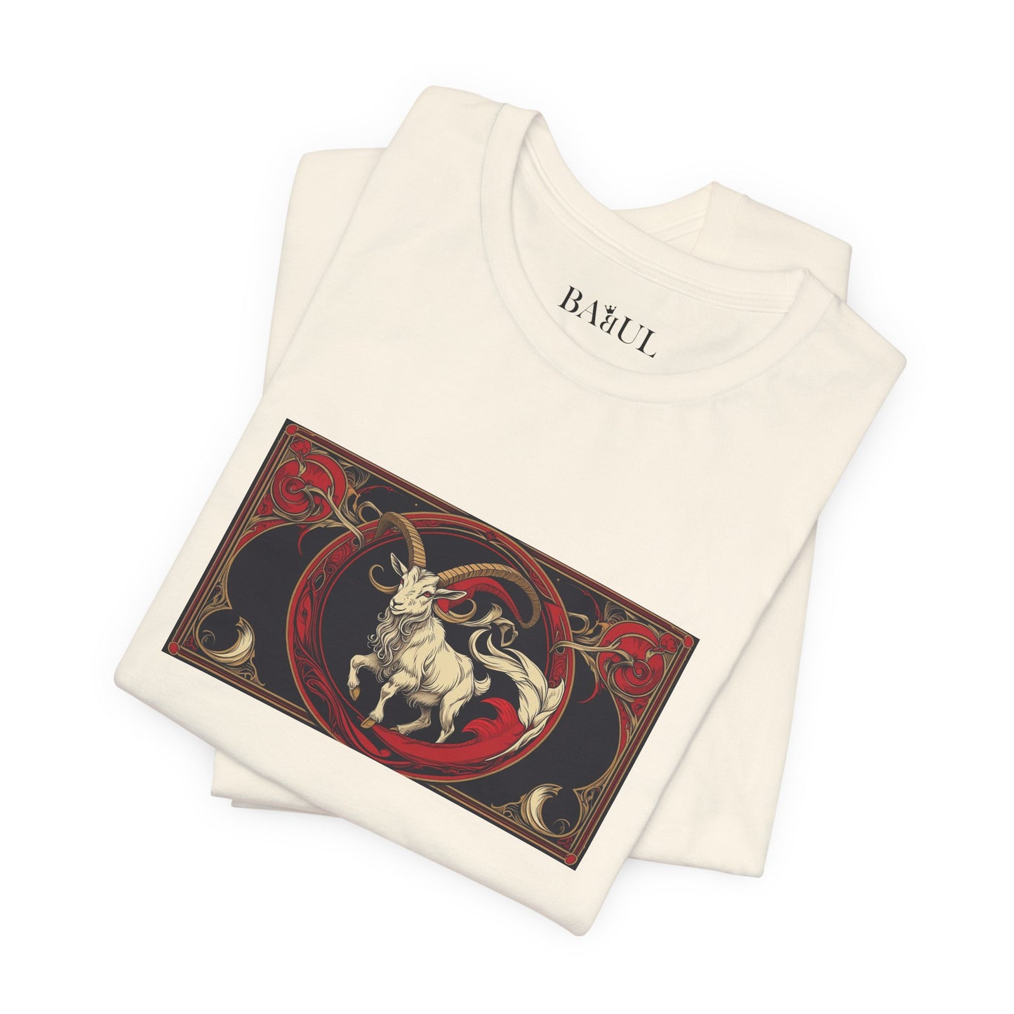 Capricorno - T-shirt Zodiaco gotico. Grafica rossa sul davanti. Zodiaco nell'ombra.