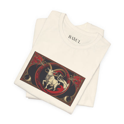 Capricorno - T-shirt Zodiaco gotico. Grafica rossa sul davanti. Zodiaco nell'ombra.