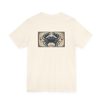 Cancro - T-shirt con segno zodiacale gotico. Grafica blu sul retro. Segno zodiacale nell'ombra.