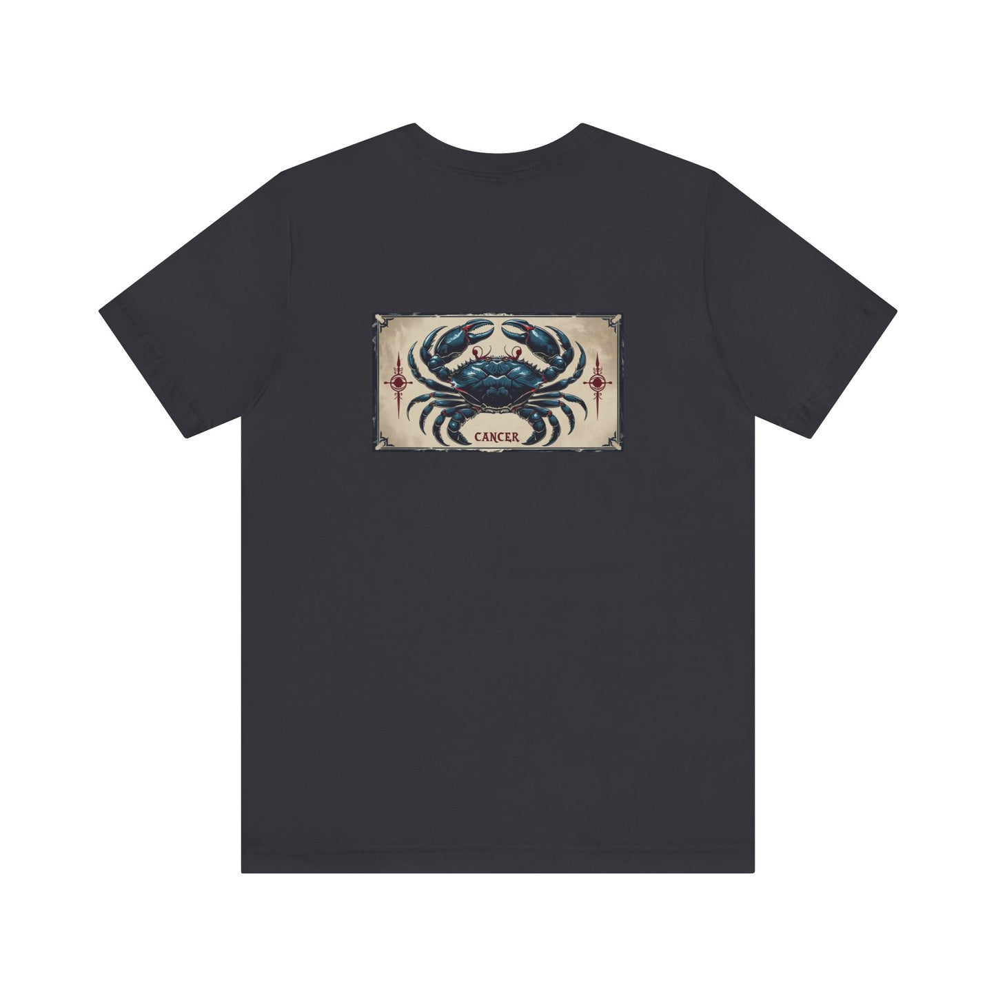 Cancro - T-shirt con segno zodiacale gotico. Grafica blu sul retro. Segno zodiacale nell'ombra.