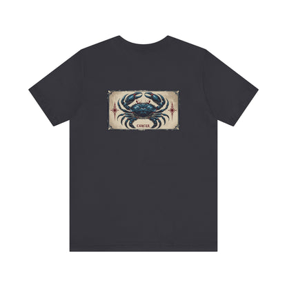 Cancro - T-shirt con segno zodiacale gotico. Grafica blu sul retro. Segno zodiacale nell'ombra.