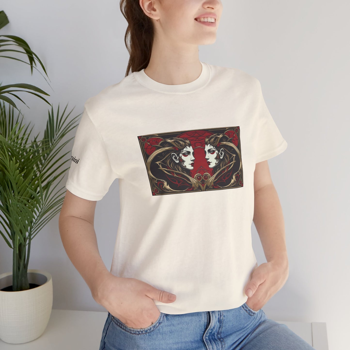 Gemelli - T-shirt Zodiaco gotico. Grafica rossa sul davanti. Zodiaco nell'ombra.
