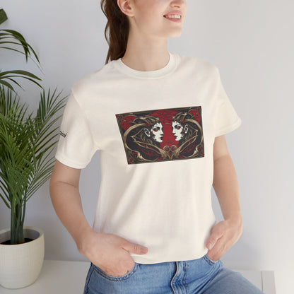 Gemelli - T-shirt Zodiaco gotico. Grafica rossa sul davanti. Zodiaco nell'ombra.