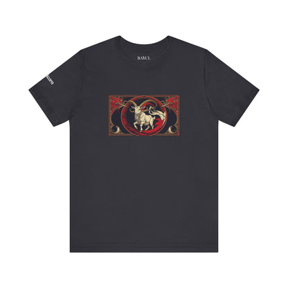Capricorno - T-shirt Zodiaco gotico. Grafica rossa sul davanti. Zodiaco nell'ombra.