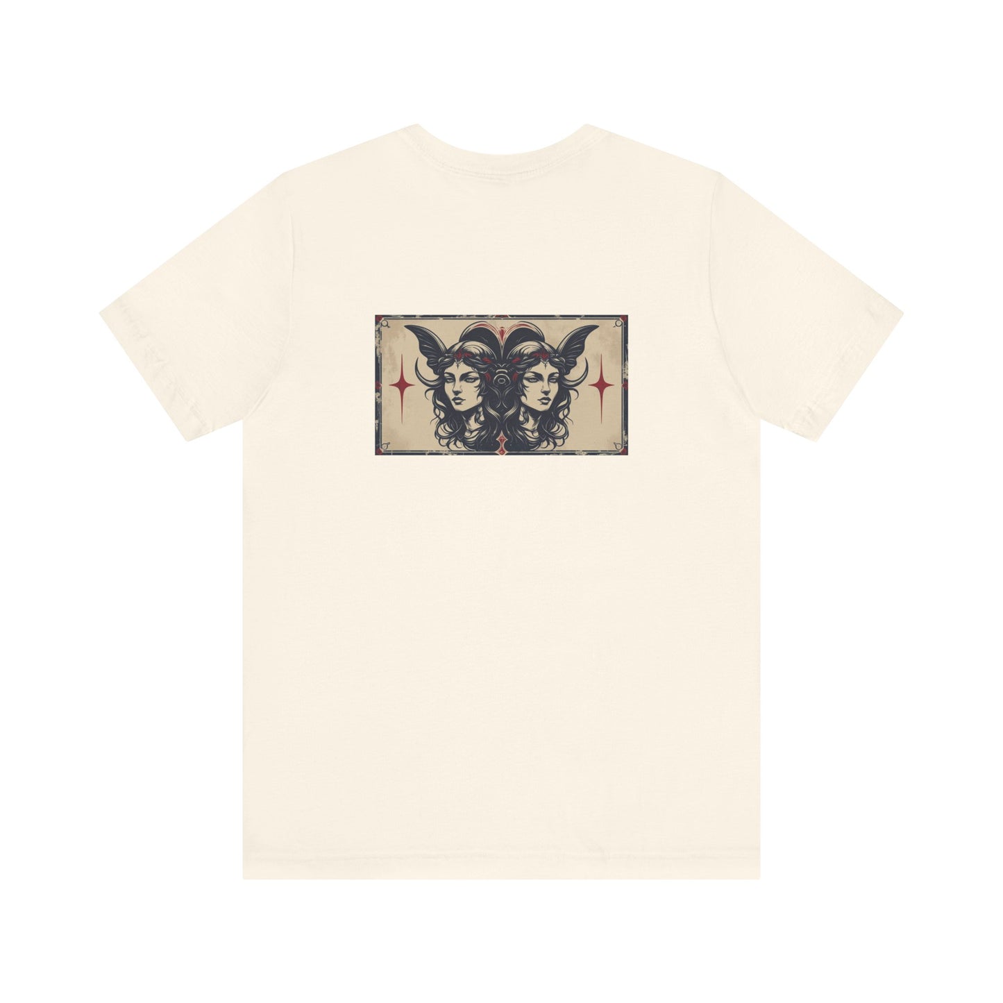 Gemelli - T-shirt con segno zodiacale gotico. Grafica blu sul retro. Segno zodiacale nell'ombra.