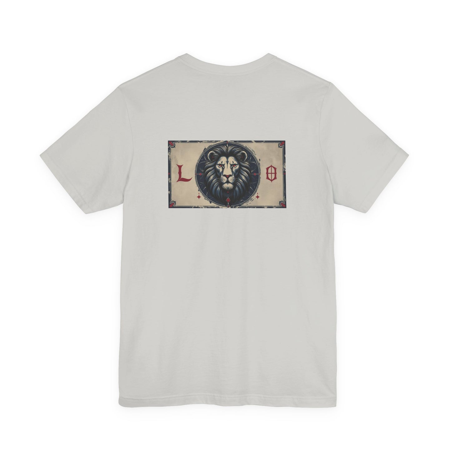 Leone - T-shirt con segno zodiacale gotico. Grafica blu sul retro. Segno zodiacale nell'ombra.