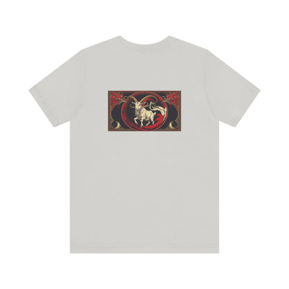 Capricorno - Zodiaco gotico, maglietta con grafica rossa sul retro. Zodiaco nell'ombra