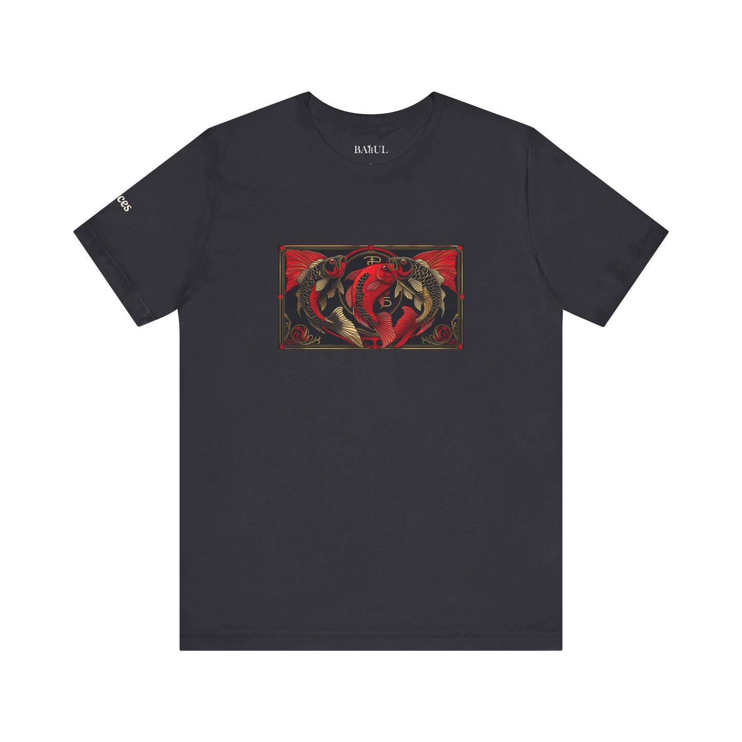 Pesci - T-shirt Zodiaco gotico. Grafica rossa sul davanti. Zodiaco nell'ombra.